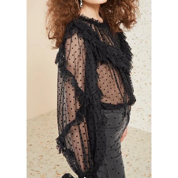 Ulla Johnson Black Dita Ruffle Sheer Blouse Size 4? - Picture 4 of 15